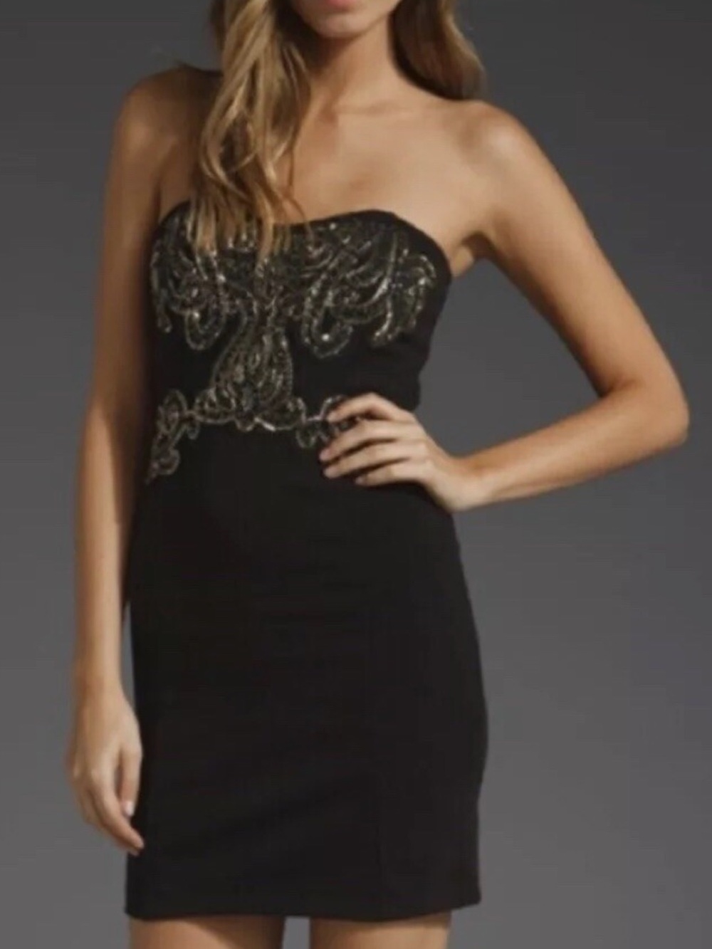 Free People Strapless Black Dress with Gold Embellishment